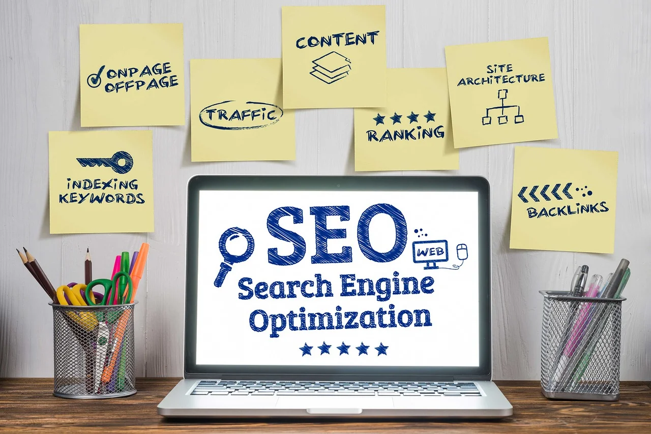 SEO vs Google Ads comparison - search engine optimization on laptop