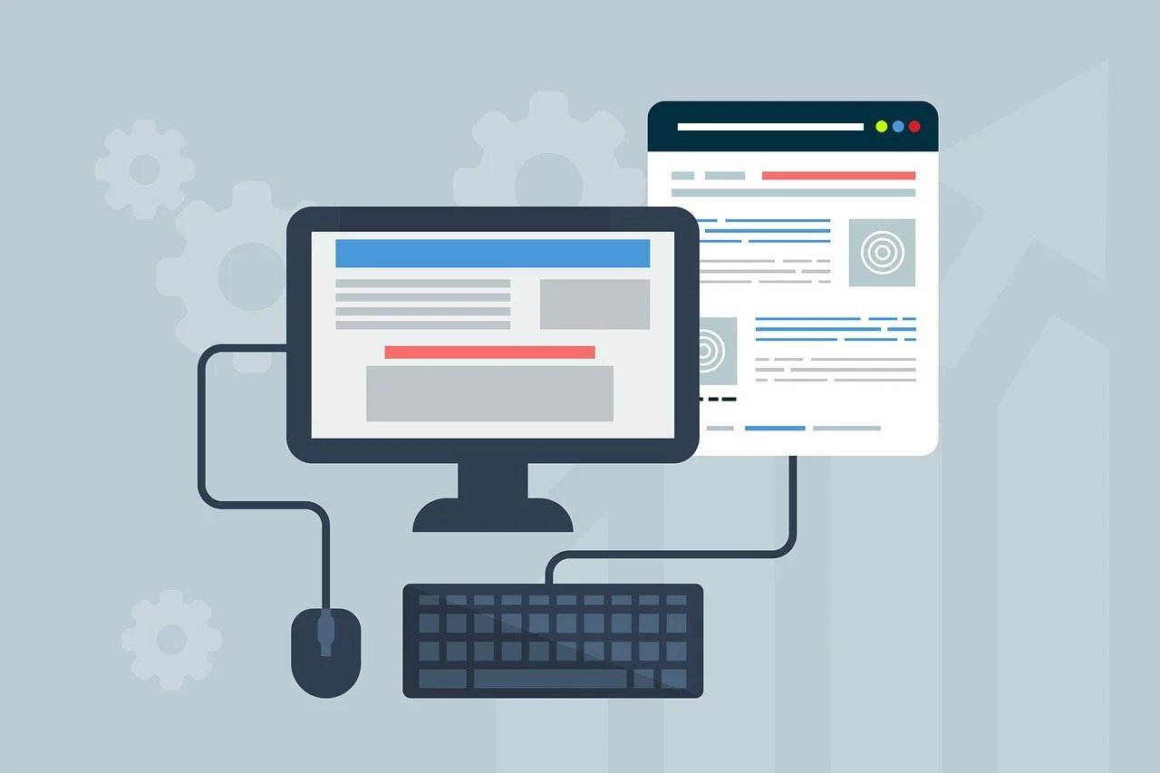 Website design layout with user interface mockups showing responsive web development planning and wireframes